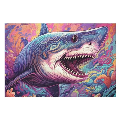Hai Holzpuzzle 1000 Teile, Knobelspiele Für Erwachsene, Teenager, Puzzles Unmögliche - Kinder Puzzle Zimmer Deko （75×50cm） von PPZYY
