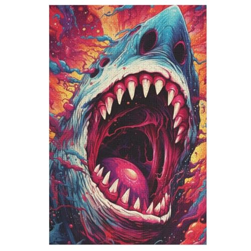 Hai -Puzzle, 1000 Teile,Holzpuzzle Für Erwachsene Kinder, Lustiges Spielzeug, Denkspiel, Bildungsspiel, （78×53cm） von PPZYY