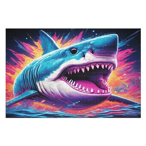 Hai Puzzle 1000 Teile, Holzpuzzle Für Erwachsene Kinder, Impossible Puzzles, Geschicklichkeitsspiel Für Die Ganze Familie （75×50cm） von PPZYY