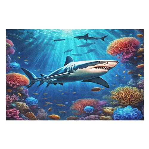 Hai Puzzles 1000 Teile Erwachsener Kniffel Spaß Für Die Ganze Familie, Holzpuzzle Kinder Erwachsene, Impossible Puzzle Schwer （75×50cm） von PPZYY