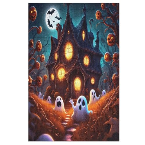 Halloween Geist Holzpuzzle 1000 Teile,Puzzles Für Erwachsene, Impossible Puzzle, Kinder Legespiel （78×53cm） von PPZYY