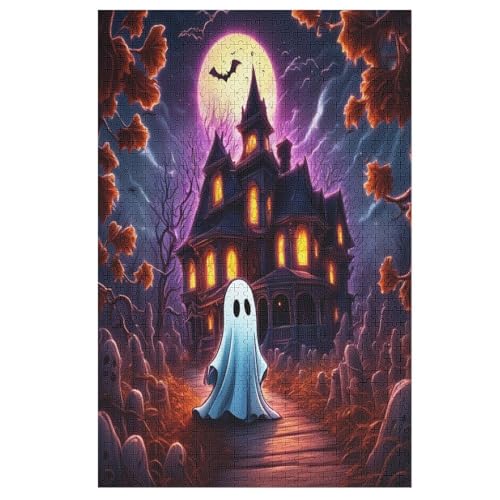 Halloween Geist Puzzle Für Erwachsene 1000 Teile Premium Recyceltes Brett Zum Lernen, Lernspielzeug, Familienspiele Kinder Holzpuzzle （78×53cm） von PPZYY