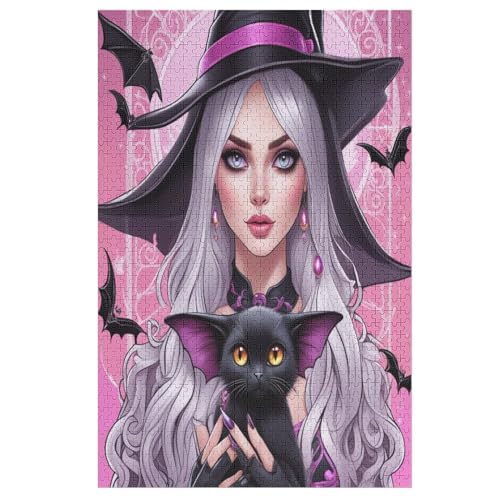 Halloween-Hexe -Puzzle, 1000 Teile,Holzpuzzle Für Erwachsene Kinder, Lustiges Spielzeug, Denkspiel, Bildungsspiel, （78×53cm） von PPZYY