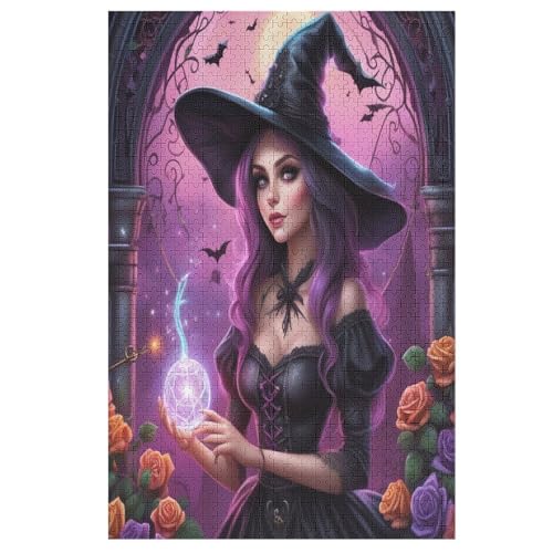 Halloween-Hexe Puzzle, Puzzles Für Erwachsene Kinder, 1000 Teile Holzpuzzle, Für Jugendliche Herausforderungsspielzeug （78×53cm） von PPZYY