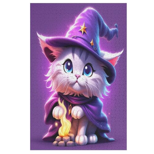 Halloween Katze 1000 Teile Holzpuzzle,einzigartiges Puzzle, Geschenk Für Erwachsene,Familienspiel,Herausforderungsaktivität,（78×53cm） von PPZYY