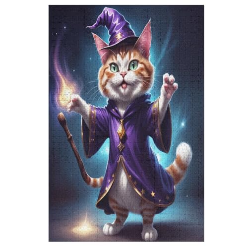 Halloween Katze Holzpuzzle 1000 Teile,Puzzles Für Erwachsene, Impossible Puzzle, Kinder Legespiel （78×53cm） von PPZYY