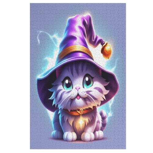 Halloween Katze Puzzle Für Erwachsene,1000-teiliges Puzzles, Für Kinder,Holzpuzzle,Lernspielzeug, （78×53cm） von PPZYY