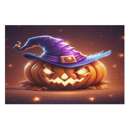 Halloween-Kürbis Holzpuzzle 1000 Teile, Knobelspiele Für Erwachsene, Teenager, Puzzles Unmögliche - Kinder Puzzle Zimmer Deko （75×50cm） von PPZYY