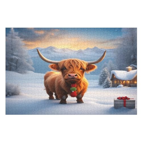 Highland Katzetle 1000 Teile Puzzles Für Erwachsene, Impossible Puzzle, Geschicklichkeitsspiel Für Die Ganze Familie, Kinder Holzpuzzle （75×50cm） von PPZYY