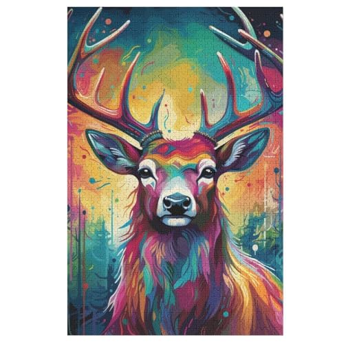 Hirsch -Puzzle, 1000 Teile,Holzpuzzle Für Erwachsene Kinder, Lustiges Spielzeug, Denkspiel, Bildungsspiel, （78×53cm） von PPZYY