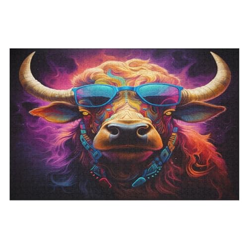 Holzpuzzle Büffel Puzzle 1000 Teile Erwachsene Klassische Pädagogisches Spielzeug Kinder Lernspiel Herausforderndes Puzzles （75×50cm） von PPZYY
