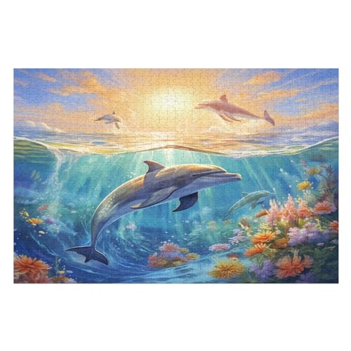 Holzpuzzle Delphins Puzzle 1000 Teile Erwachsene Klassische Pädagogisches Spielzeug Kinder Lernspiel Herausforderndes Puzzles （75×50cm） von PPZYY