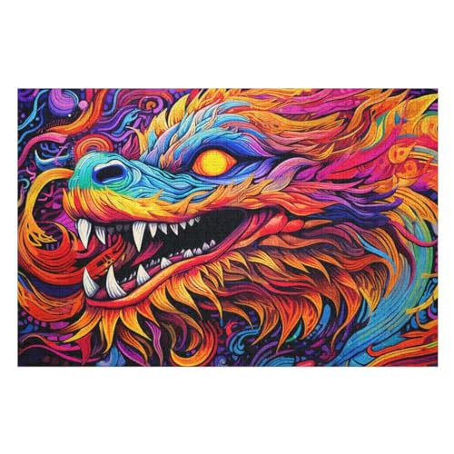 Holzpuzzle Drache Puzzle 1000 Teile Erwachsene Klassische Pädagogisches Spielzeug Kinder Lernspiel Herausforderndes Puzzles （75×50cm） von PPZYY