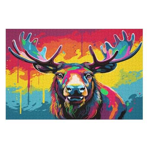 Holzpuzzle Hirsch Puzzle 1000 Teile Erwachsene Klassische Pädagogisches Spielzeug Kinder Lernspiel Herausforderndes Puzzles （75×50cm） von PPZYY