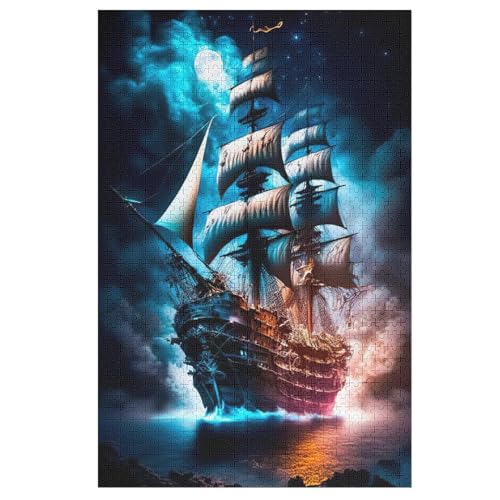 Holzpuzzle Piratenschiff Puzzle 1000 Teile Erwachsene Klassische Pädagogisches Spielzeug Kinder Lernspiel Herausforderndes Puzzles （78×53cm） von PPZYY