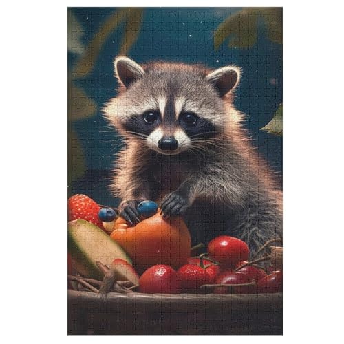 Holzpuzzle Waschbär Puzzle 1000 Teile Erwachsene Klassische Pädagogisches Spielzeug Kinder Lernspiel Herausforderndes Puzzles （78×53cm） von PPZYY