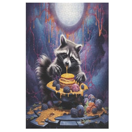 Holzpuzzle Waschbär Puzzle 1000 Teile Erwachsene Klassische Pädagogisches Spielzeug Kinder Lernspiel Herausforderndes Puzzles （78×53cm） von PPZYY