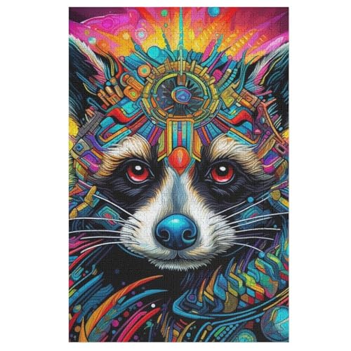 Holzpuzzle Waschbär Puzzle 1000 Teile Erwachsene Klassische Pädagogisches Spielzeug Kinder Lernspiel Herausforderndes Puzzles （78×53cm） von PPZYY