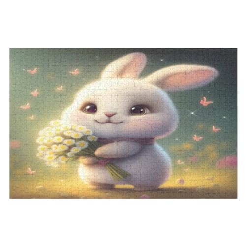Holzpuzzle süßes Kaninchen Puzzle 1000 Teile Erwachsene Klassische Pädagogisches Spielzeug Kinder Lernspiel Herausforderndes Puzzles （75×50cm） von PPZYY