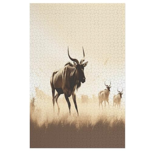 Holzpuzzles 1000 Teile Antilope -Puzzle Für Jungen Und Mädchen, Schwierigkeitsgrad, Lernspiele, Familienspielzeug （78×53cm） von PPZYY
