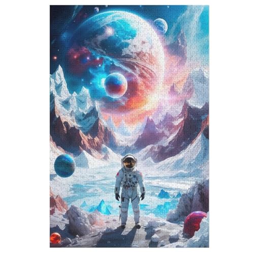 Holzpuzzles 1000 Teile Astronaut -Puzzle Für Jungen Und Mädchen, Schwierigkeitsgrad, Lernspiele, Familienspielzeug （78×53cm） von PPZYY
