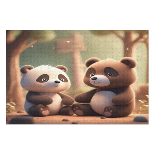 Holzpuzzles 1000 Teile Bär -Puzzle Für Jungen Und Mädchen, Schwierigkeitsgrad, Lernspiele, Familienspielzeug （75×50cm） von PPZYY