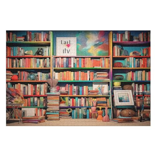 Holzpuzzles 1000 Teile Bücherregal -Puzzle Für Jungen Und Mädchen, Schwierigkeitsgrad, Lernspiele, Familienspielzeug （75×50cm） von PPZYY