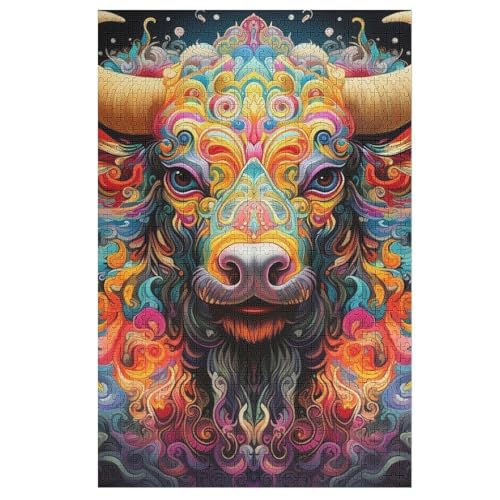 Holzpuzzles 1000 Teile Büffel -Puzzle Für Jungen Und Mädchen, Schwierigkeitsgrad, Lernspiele, Familienspielzeug （78×53cm） von PPZYY