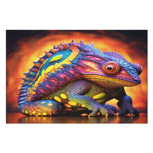 Holzpuzzles 1000 Teile Chamäleon -Puzzle Für Jungen Und Mädchen, Schwierigkeitsgrad, Lernspiele, Familienspielzeug （75×50cm） von PPZYY