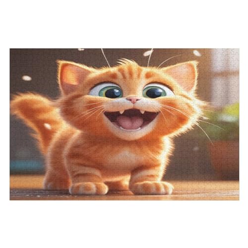 Holzpuzzles 1000 Teile Cute Katze -Puzzle Für Jungen Und Mädchen, Schwierigkeitsgrad, Lernspiele, Familienspielzeug （75×50cm） von PPZYY
