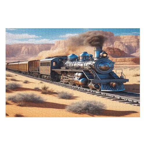 Holzpuzzles 1000 Teile Dampfzug -Puzzle Für Jungen Und Mädchen, Schwierigkeitsgrad, Lernspiele, Familienspielzeug （75×50cm） von PPZYY