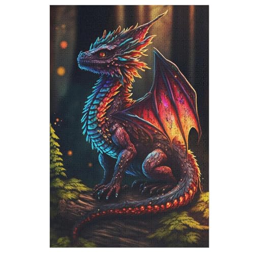 Holzpuzzles 1000 Teile Drache -Puzzle Für Jungen Und Mädchen, Schwierigkeitsgrad, Lernspiele, Familienspielzeug （78×53cm） von PPZYY