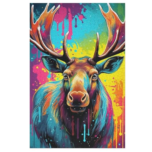 Holzpuzzles 1000 Teile Elch -Puzzle Für Jungen Und Mädchen, Schwierigkeitsgrad, Lernspiele, Familienspielzeug （78×53cm） von PPZYY