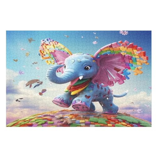 Holzpuzzles 1000 Teile Elefant -Puzzle Für Jungen Und Mädchen, Schwierigkeitsgrad, Lernspiele, Familienspielzeug （75×50cm） von PPZYY