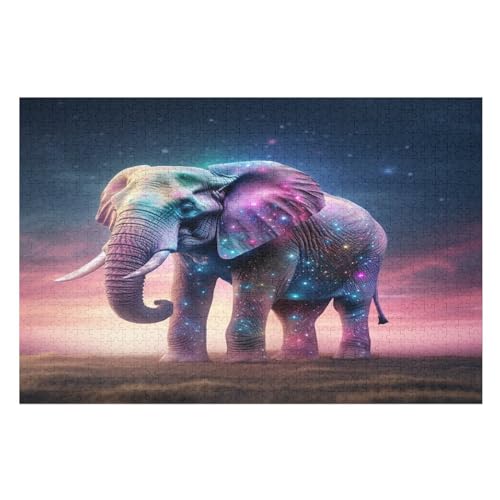 Holzpuzzles 1000 Teile Elefant -Puzzle Für Jungen Und Mädchen, Schwierigkeitsgrad, Lernspiele, Familienspielzeug （75×50cm） von PPZYY