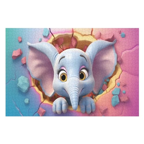Holzpuzzles 1000 Teile Elefant -Puzzle Für Jungen Und Mädchen, Schwierigkeitsgrad, Lernspiele, Familienspielzeug （75×50cm） von PPZYY