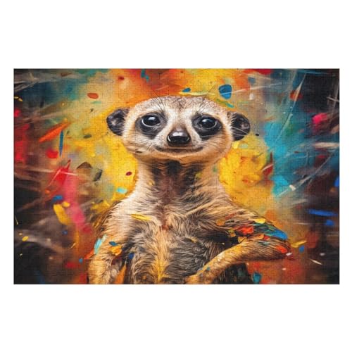 Holzpuzzles 1000 Teile Erdmännchen -Puzzle Für Jungen Und Mädchen, Schwierigkeitsgrad, Lernspiele, Familienspielzeug （75×50cm） von PPZYY