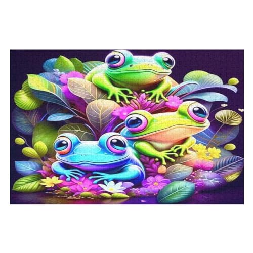 Holzpuzzles 1000 Teile Frosch -Puzzle Für Jungen Und Mädchen, Schwierigkeitsgrad, Lernspiele, Familienspielzeug （75×50cm） von PPZYY