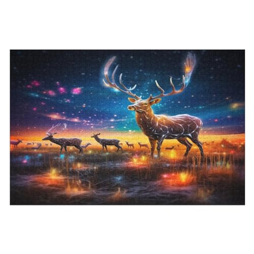 Holzpuzzles 1000 Teile Hirsch -Puzzle Für Jungen Und Mädchen, Schwierigkeitsgrad, Lernspiele, Familienspielzeug （75×50cm） von PPZYY