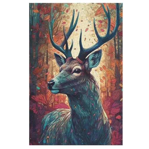 Holzpuzzles 1000 Teile Hirsch -Puzzle Für Jungen Und Mädchen, Schwierigkeitsgrad, Lernspiele, Familienspielzeug （78×53cm） von PPZYY