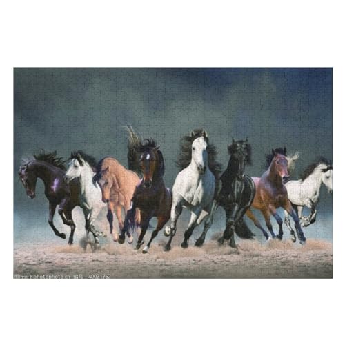 Holzpuzzles 1000 Teile Horse -Puzzle Für Jungen Und Mädchen, Schwierigkeitsgrad, Lernspiele, Familienspielzeug （75×50cm） von PPZYY