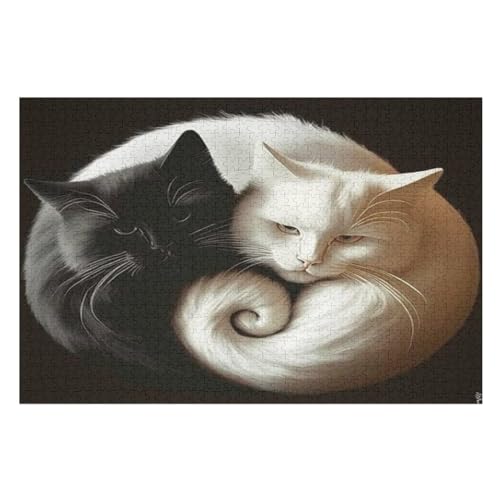 Holzpuzzles 1000 Teile Katze -Puzzle Für Jungen Und Mädchen, Schwierigkeitsgrad, Lernspiele, Familienspielzeug （75×50cm） von PPZYY