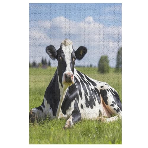 Holzpuzzles 1000 Teile Kuh -Puzzle Für Jungen Und Mädchen, Schwierigkeitsgrad, Lernspiele, Familienspielzeug （78×53cm） von PPZYY