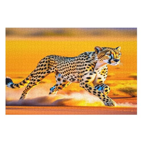 Holzpuzzles 1000 Teile Leopard -Puzzle Für Jungen Und Mädchen, Schwierigkeitsgrad, Lernspiele, Familienspielzeug （75×50cm） von PPZYY
