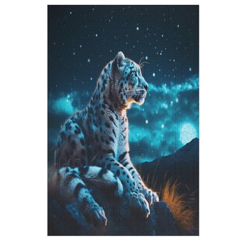 Holzpuzzles 1000 Teile Leopard -Puzzle Für Jungen Und Mädchen, Schwierigkeitsgrad, Lernspiele, Familienspielzeug （78×53cm） von PPZYY