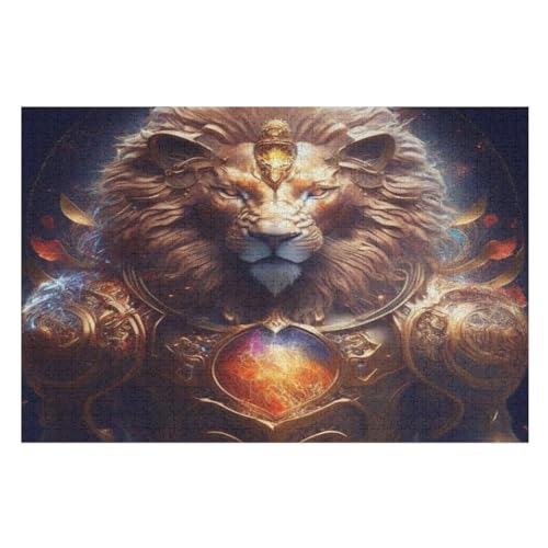 Holzpuzzles 1000 Teile Löwe -Puzzle Für Jungen Und Mädchen, Schwierigkeitsgrad, Lernspiele, Familienspielzeug （75×50cm） von PPZYY