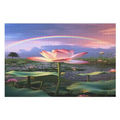 Holzpuzzles 1000 Teile Lotus -Puzzle Für Jungen Und Mädchen, Schwierigkeitsgrad, Lernspiele, Familienspielzeug （75×50cm） von PPZYY