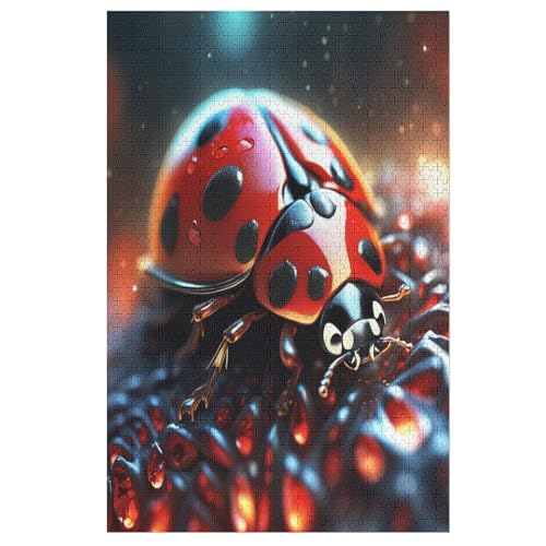 Holzpuzzles 1000 Teile Marienkäfer -Puzzle Für Jungen Und Mädchen, Schwierigkeitsgrad, Lernspiele, Familienspielzeug （78×53cm） von PPZYY