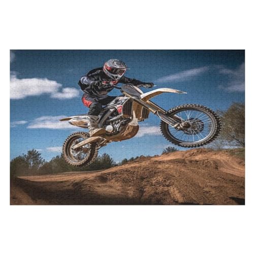 Holzpuzzles 1000 Teile Motocross -Puzzle Für Jungen Und Mädchen, Schwierigkeitsgrad, Lernspiele, Familienspielzeug （75×50cm） von PPZYY