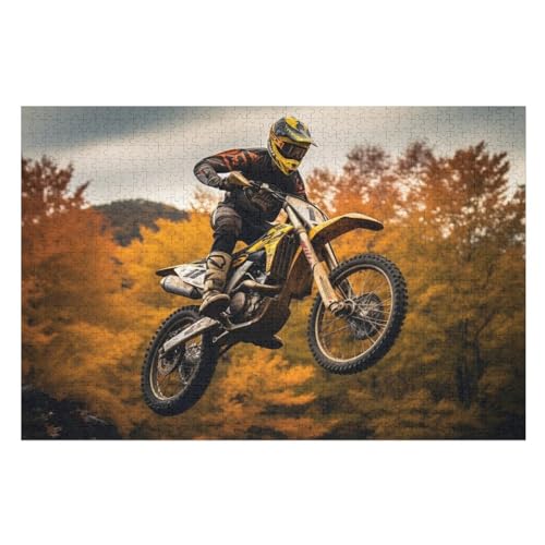 Holzpuzzles 1000 Teile Motocross -Puzzle Für Jungen Und Mädchen, Schwierigkeitsgrad, Lernspiele, Familienspielzeug （75×50cm） von PPZYY